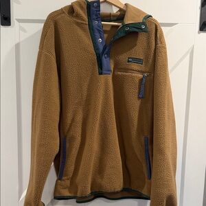 Columbia Tan and Blue Fleece Pullover Jacket